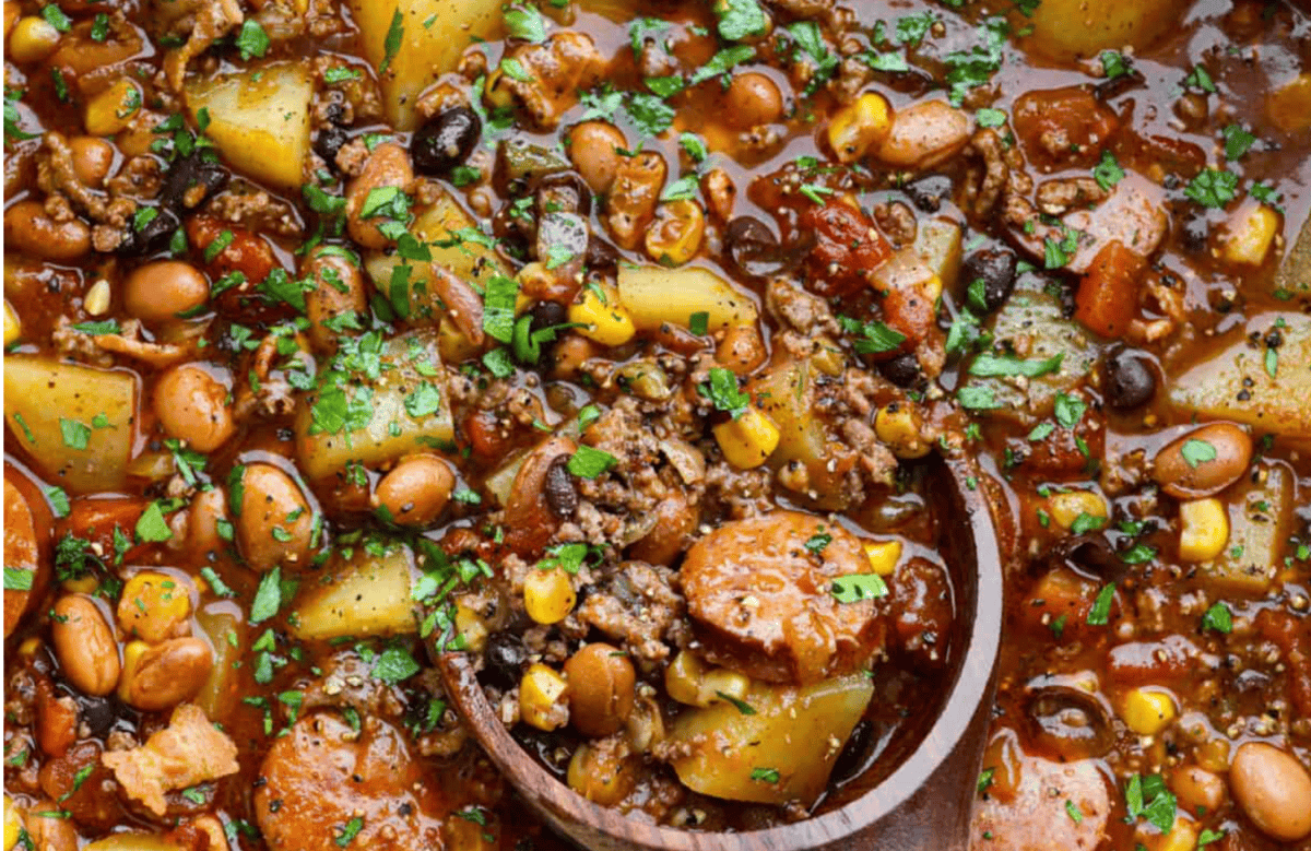 Texas Cowboy Stew Recipe with Bacon, Beef & Sausage