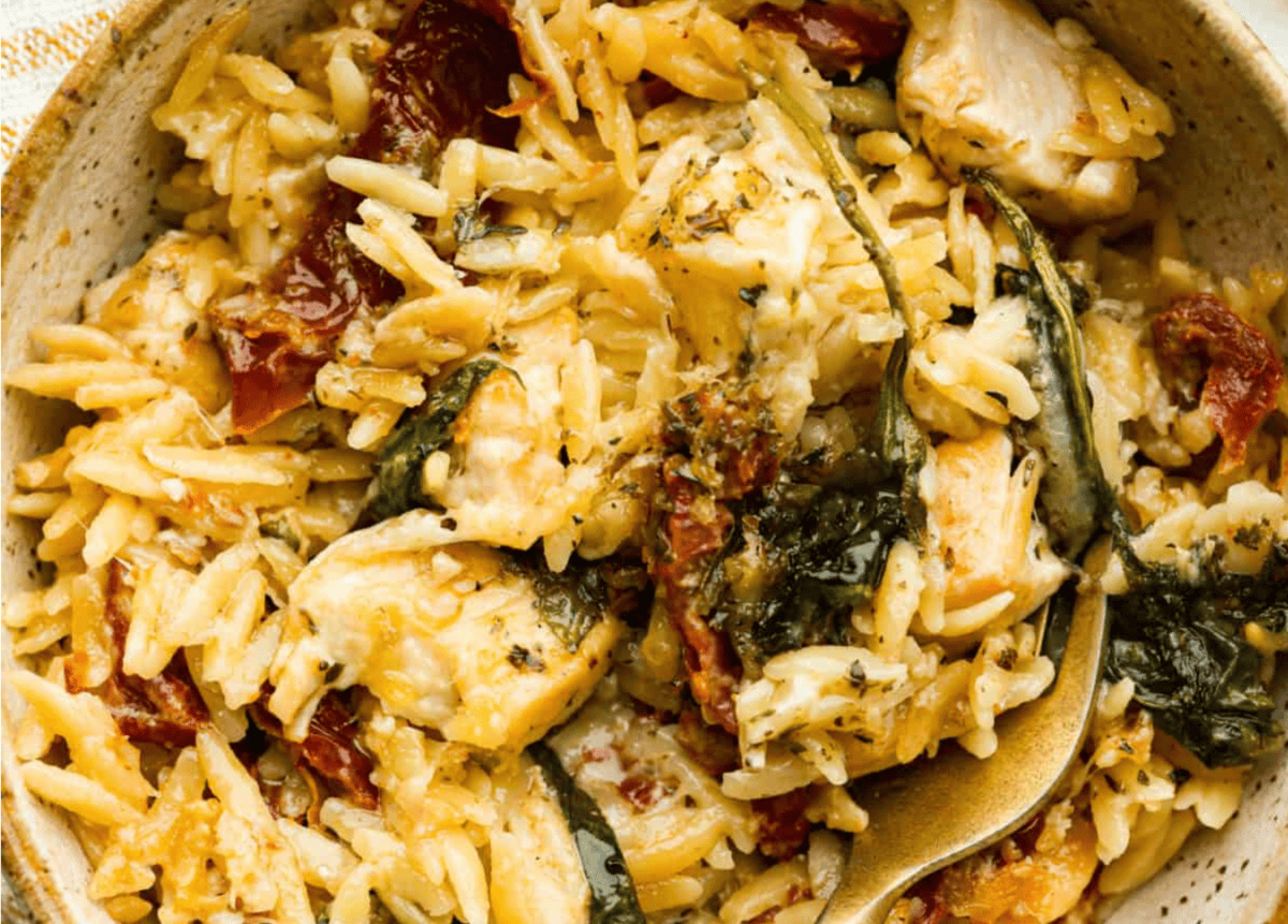 One-Pan Tuscan Chicken Orzo Bake